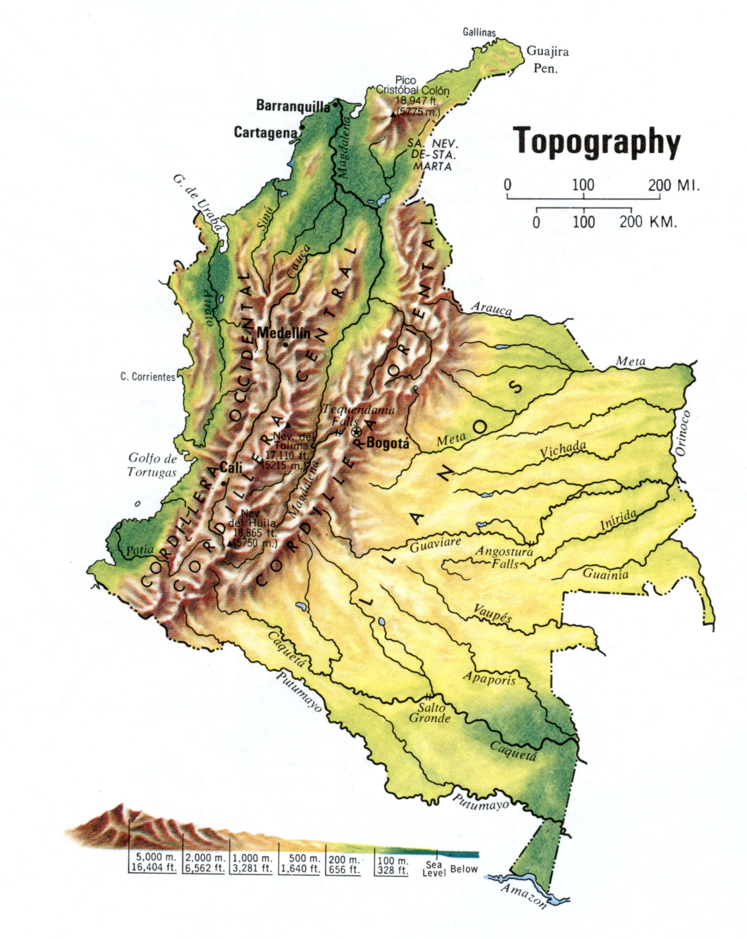 Colombia topograhic map