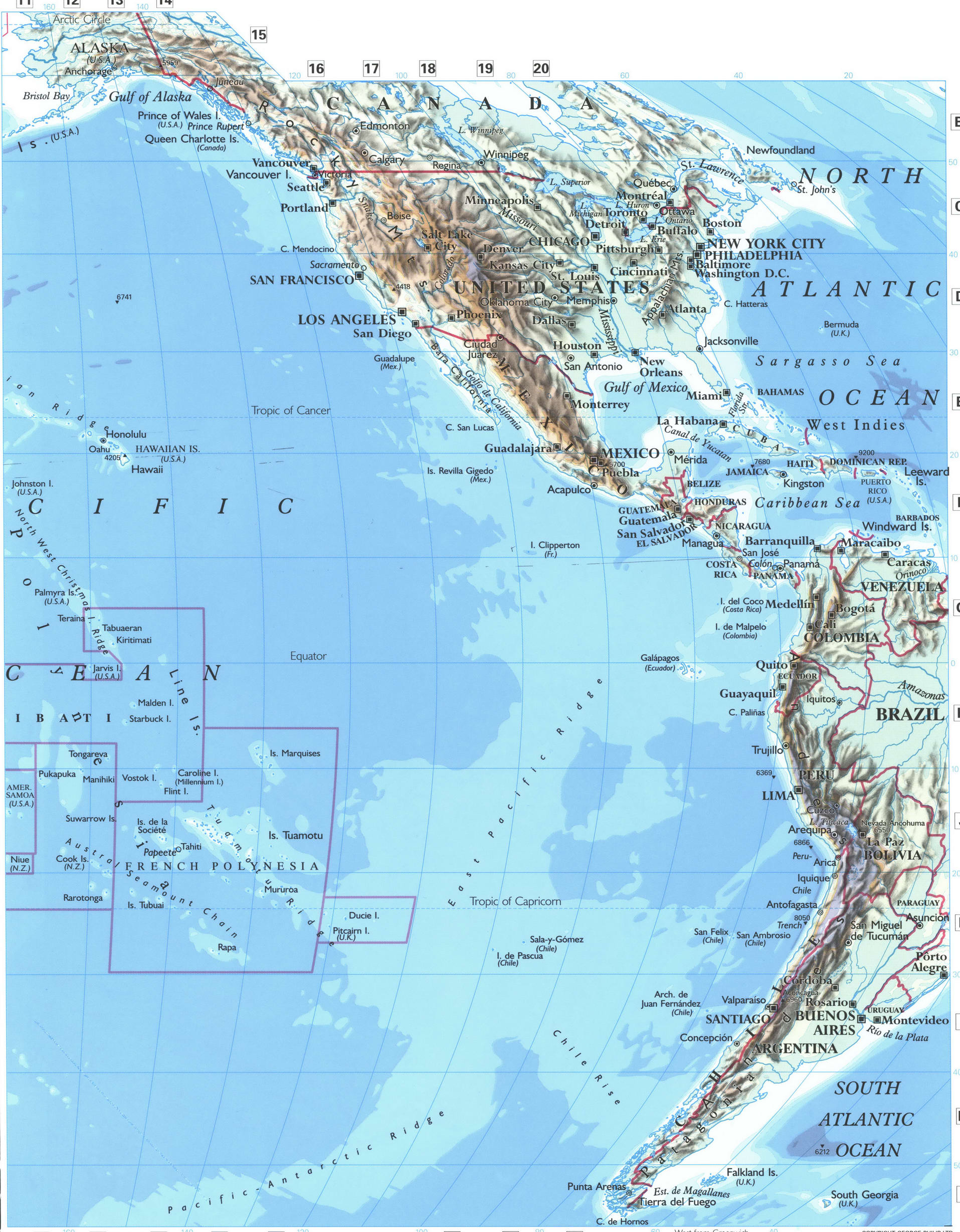 Pacific Ocean map - east part
