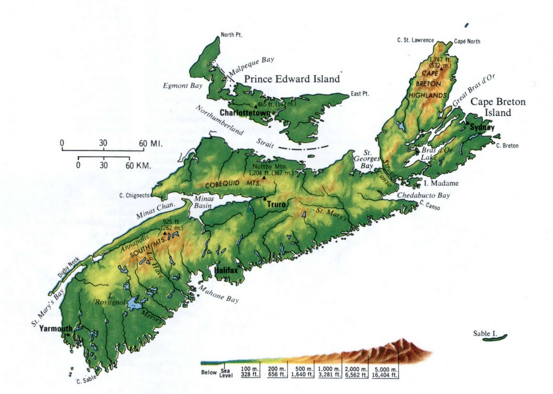 Topographical map of Nova Scotia