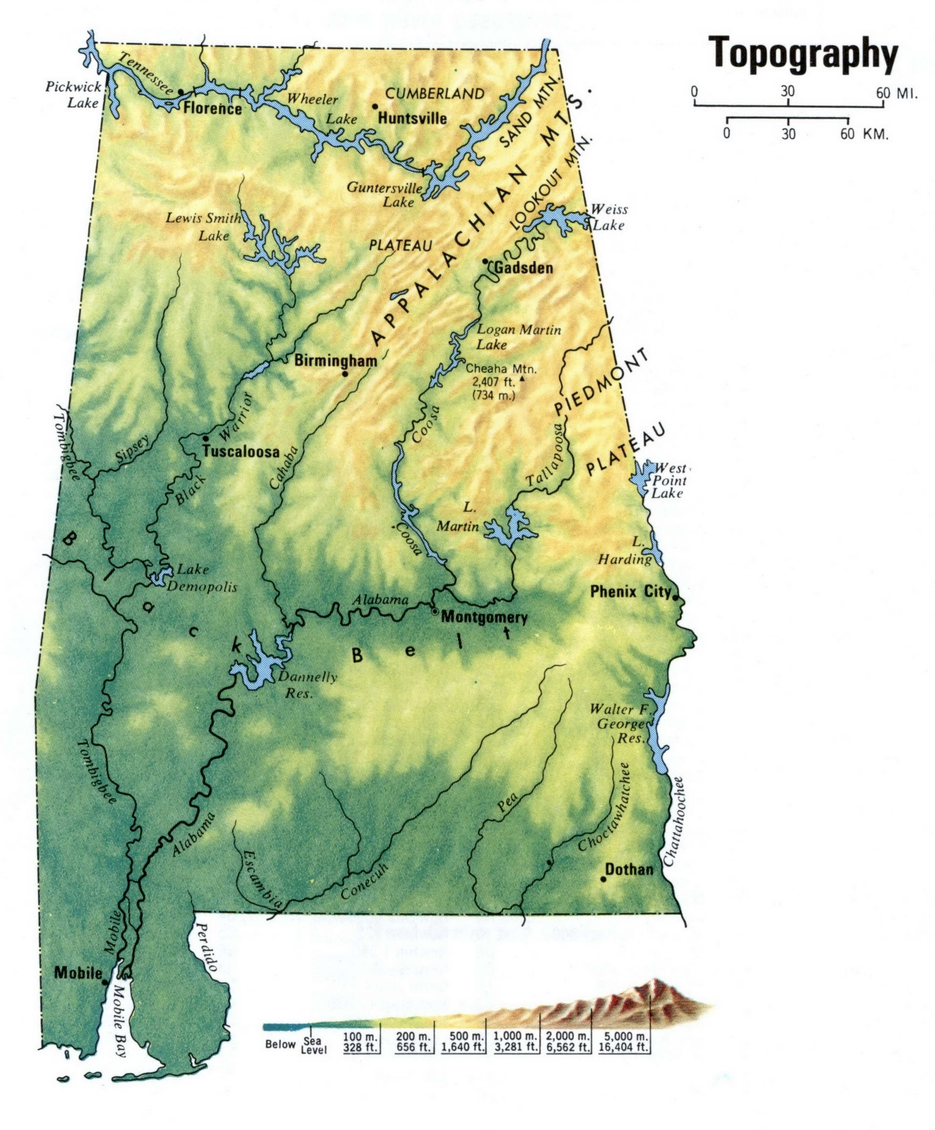 Alabama topographic map
