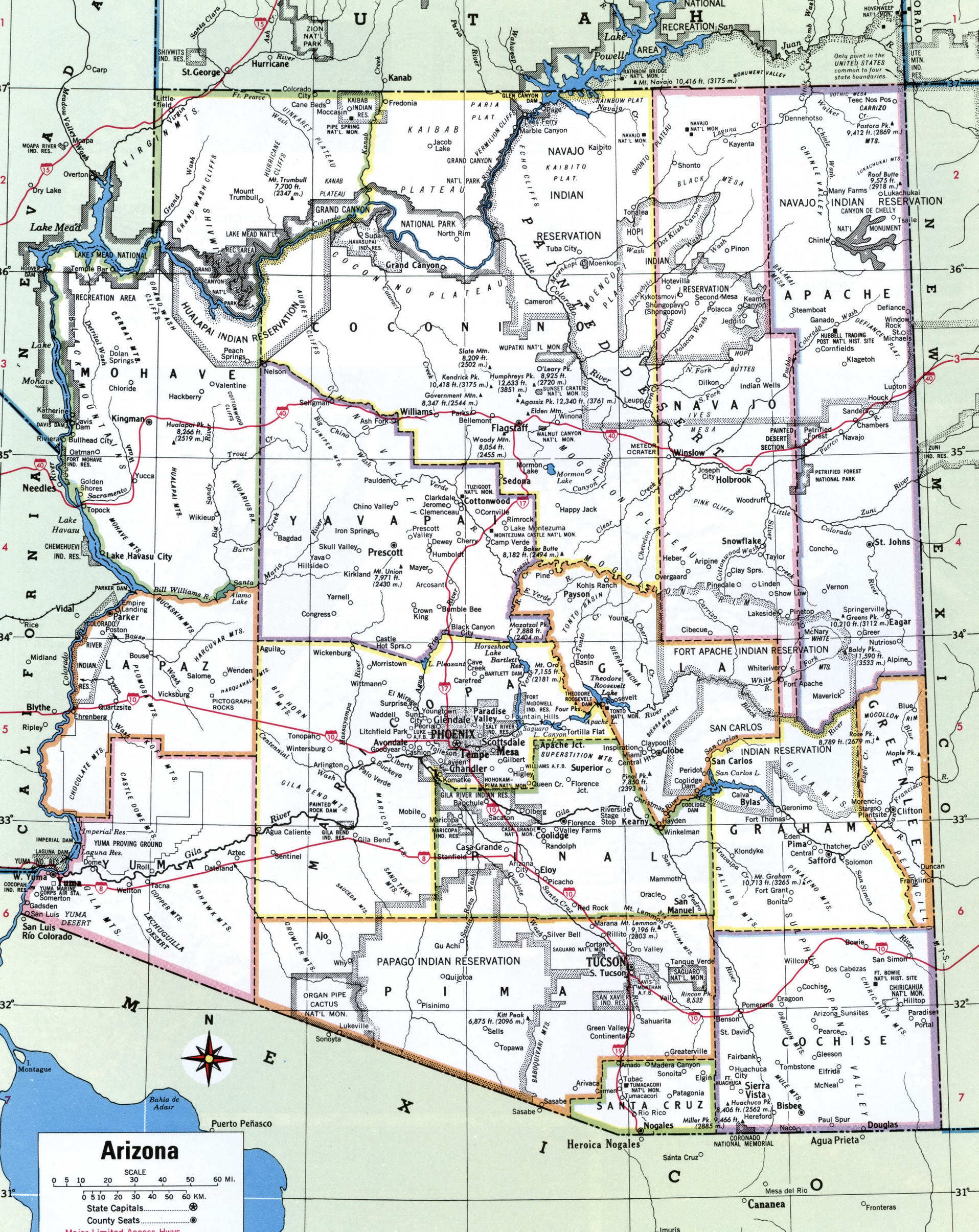 Arizona map with counties