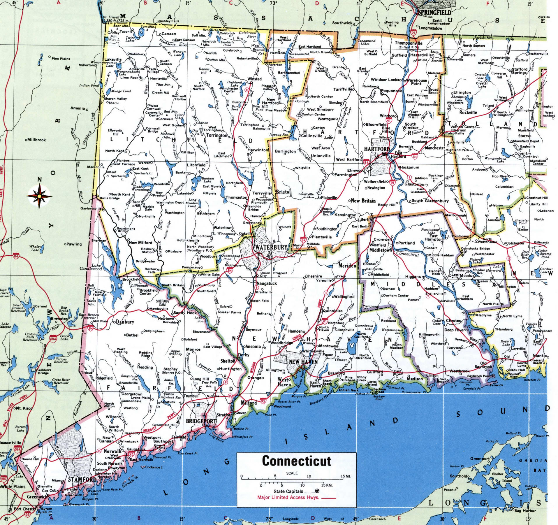 Connecticut map with counties