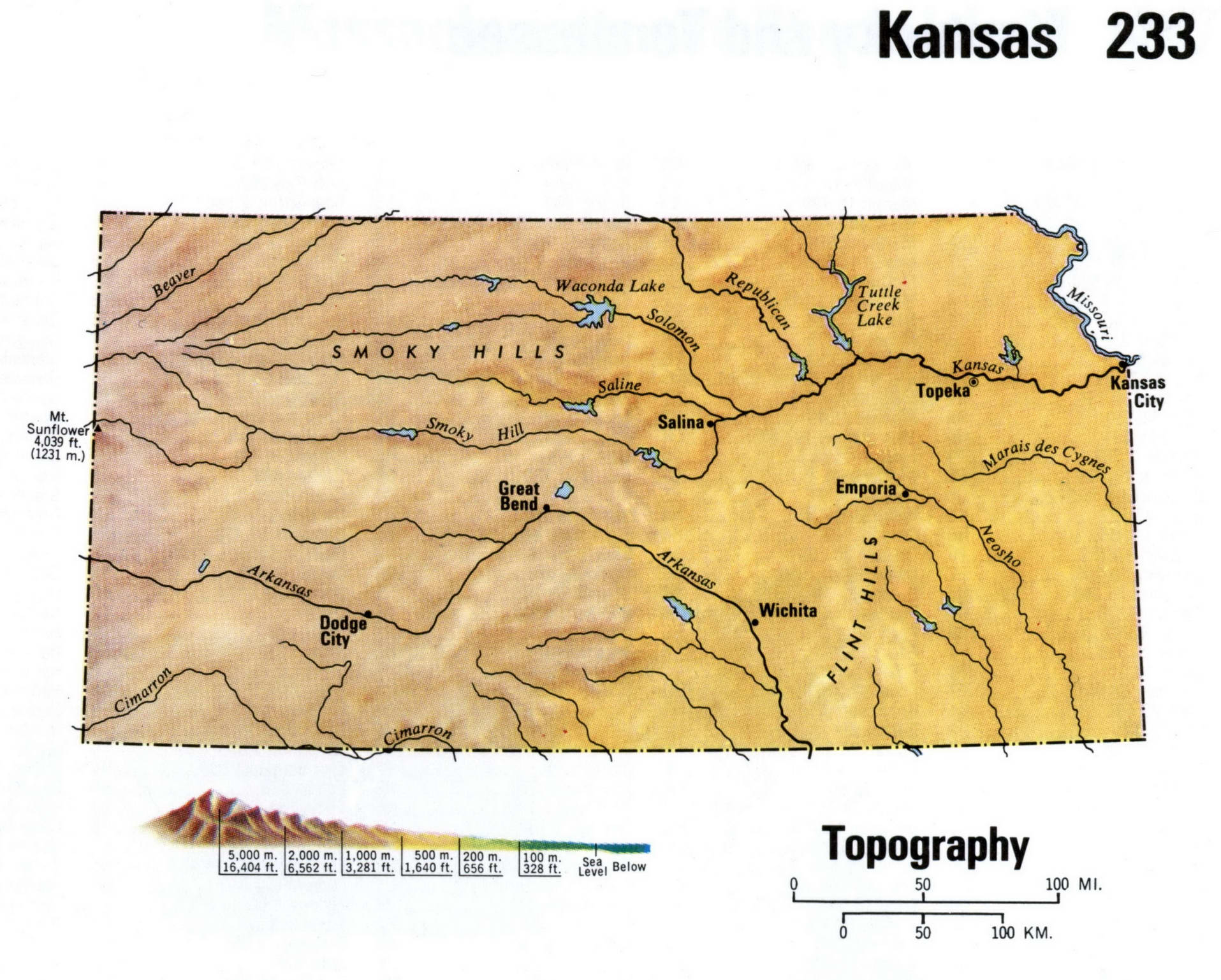 Topographical map of Kansas