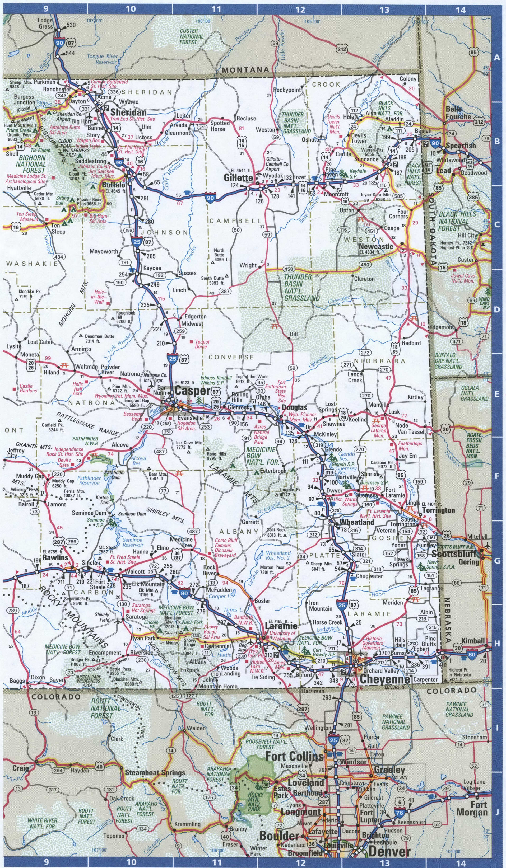 Wyoming Detailed Roads Map Map Of Wyoming With Cities And Highways