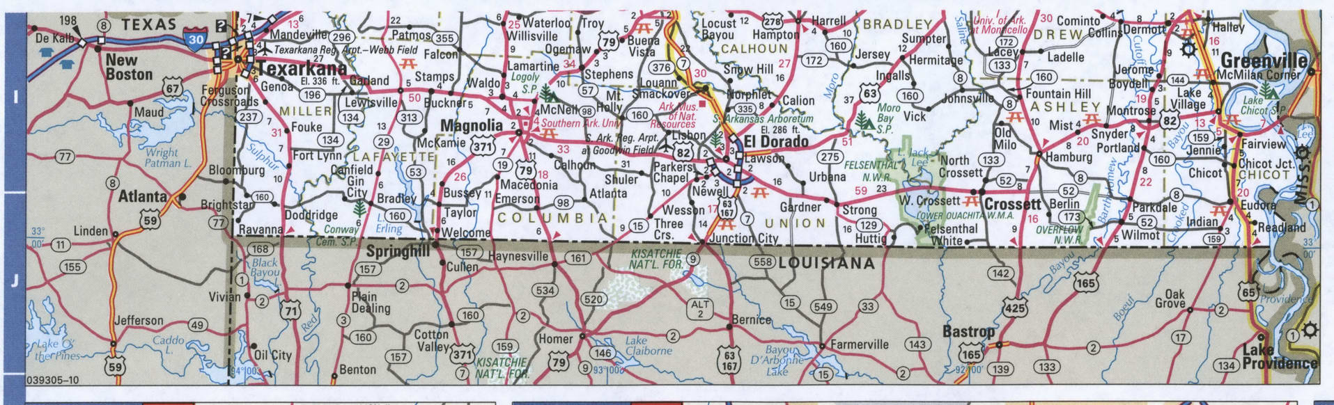 Arkansas Southern detailed roads map