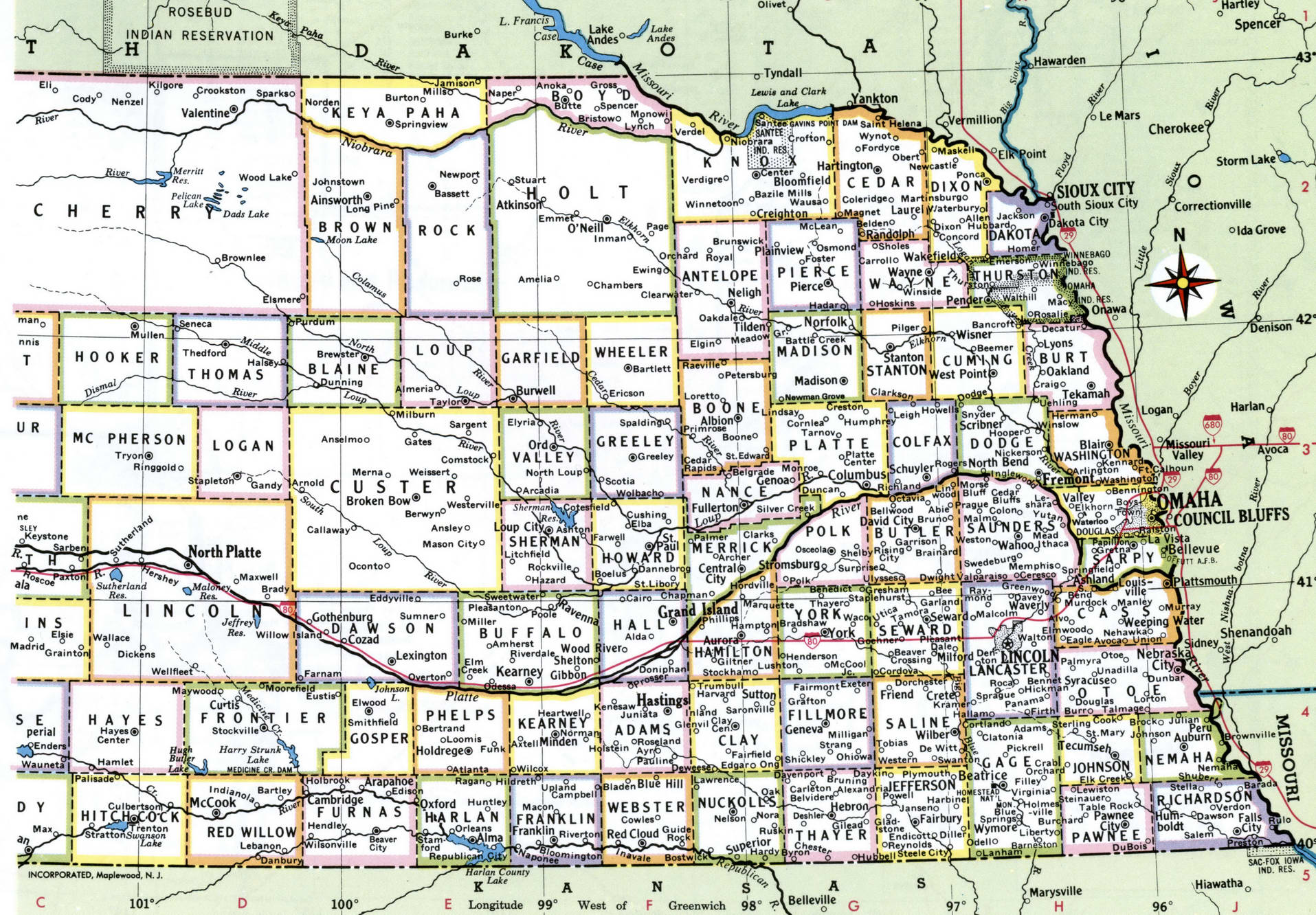 Nebraska map with counties