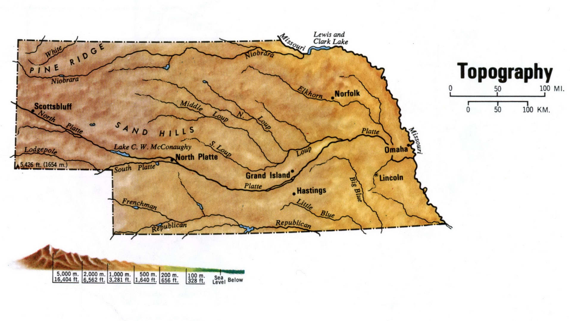 Nebraska topographical map