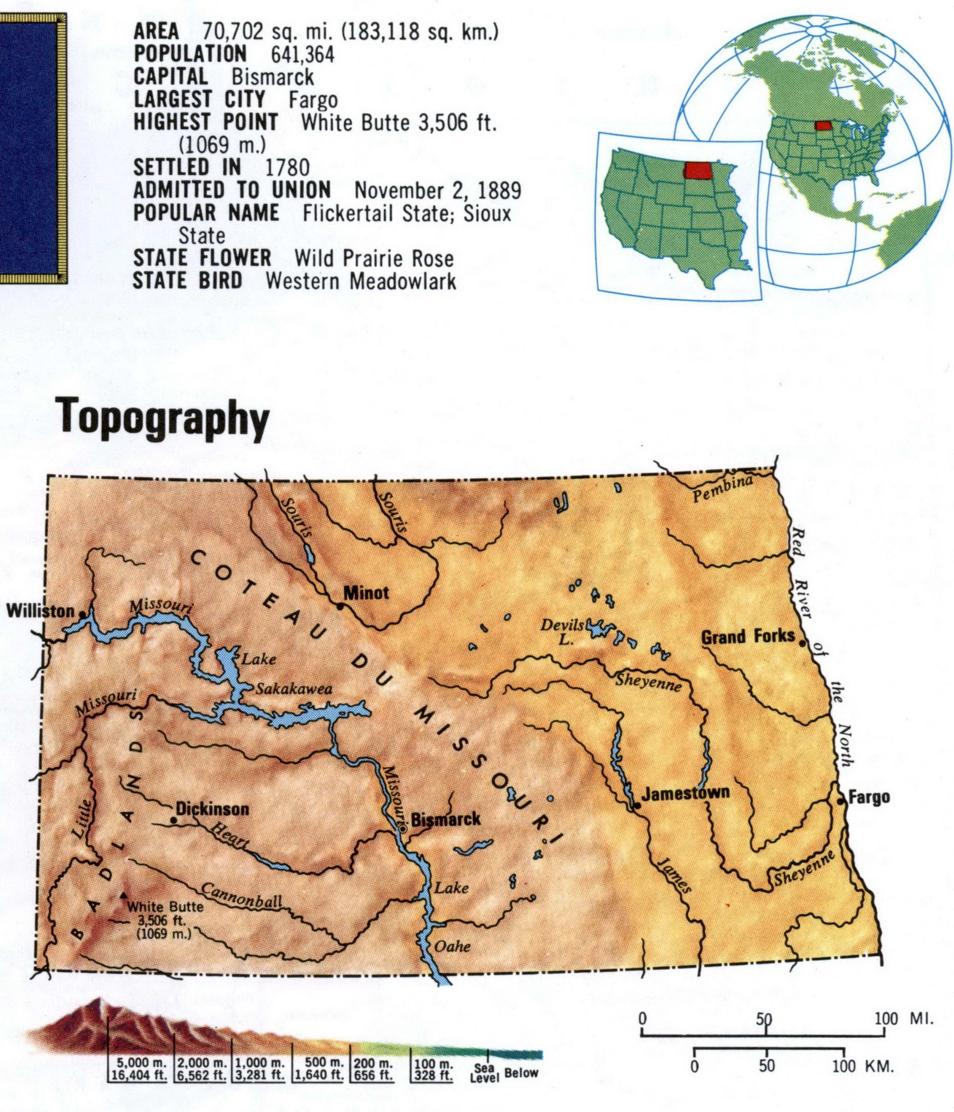 North Dakota topography map