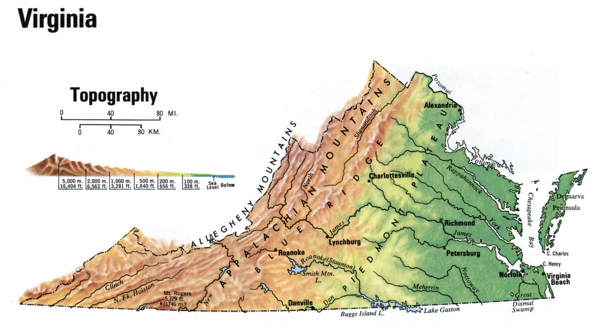 Virginia state topographic map