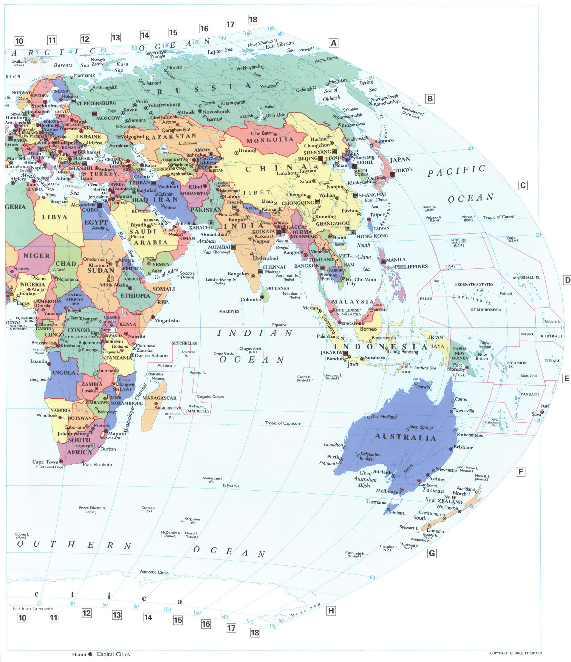 Map of the Earth's Eastern Hemisphere