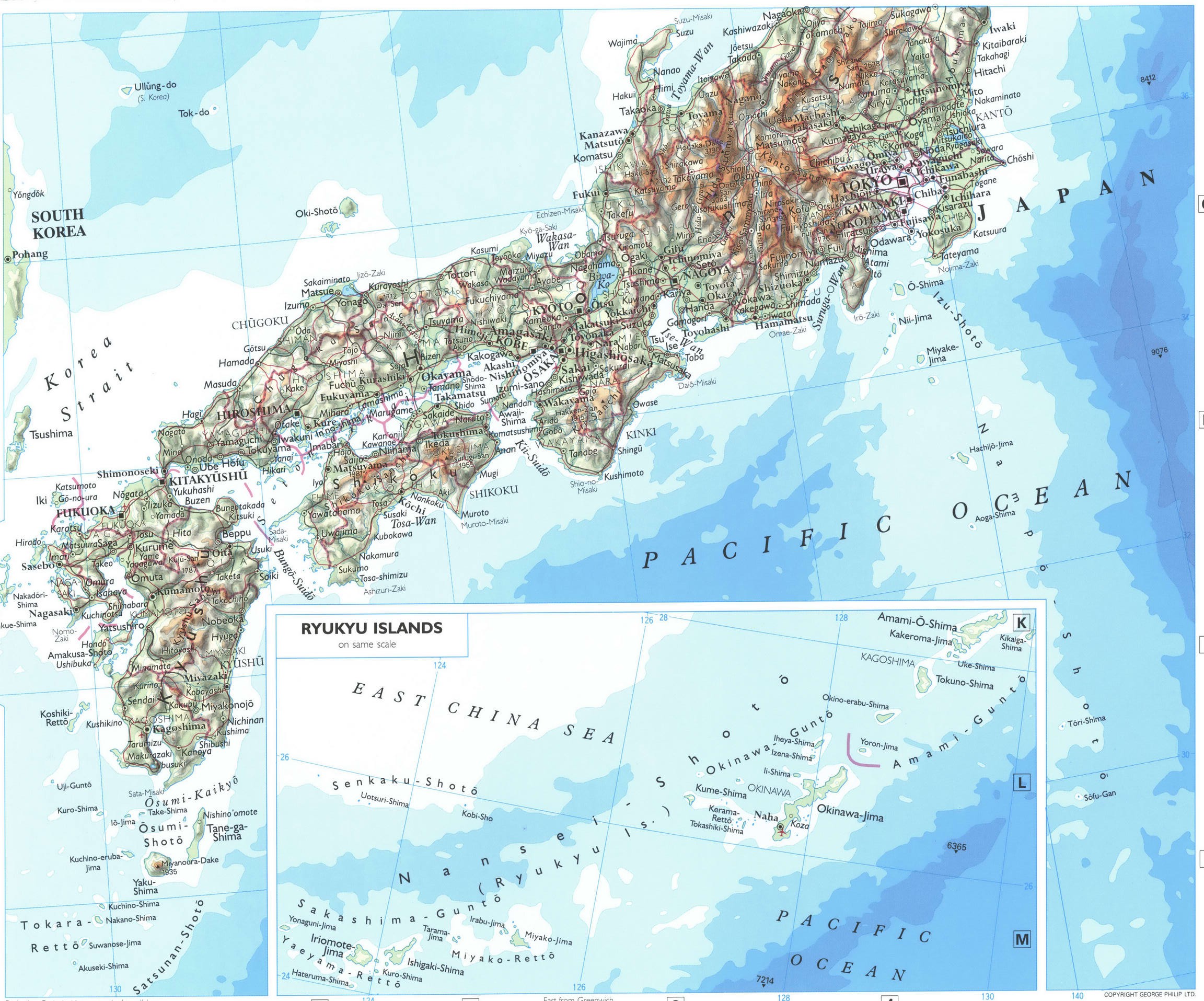 Map of Japan with cities and towns