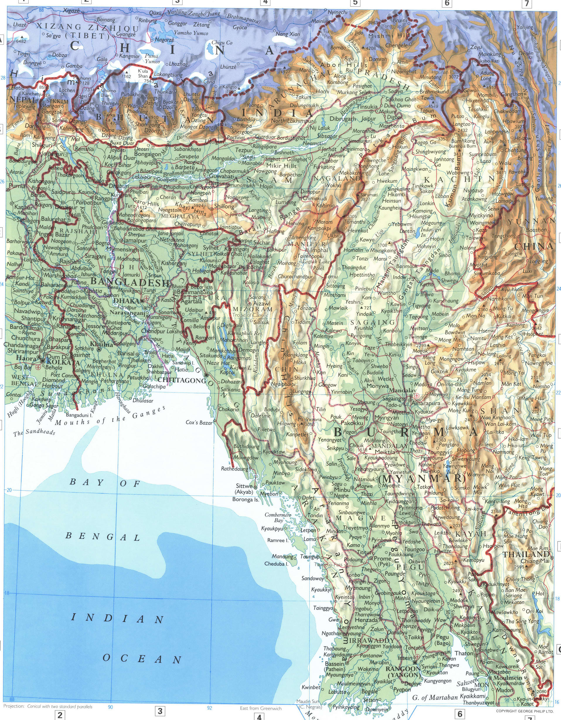 Burma and Bangladesh map