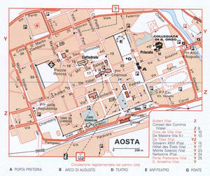 Map of Aosta with historical landmarks
