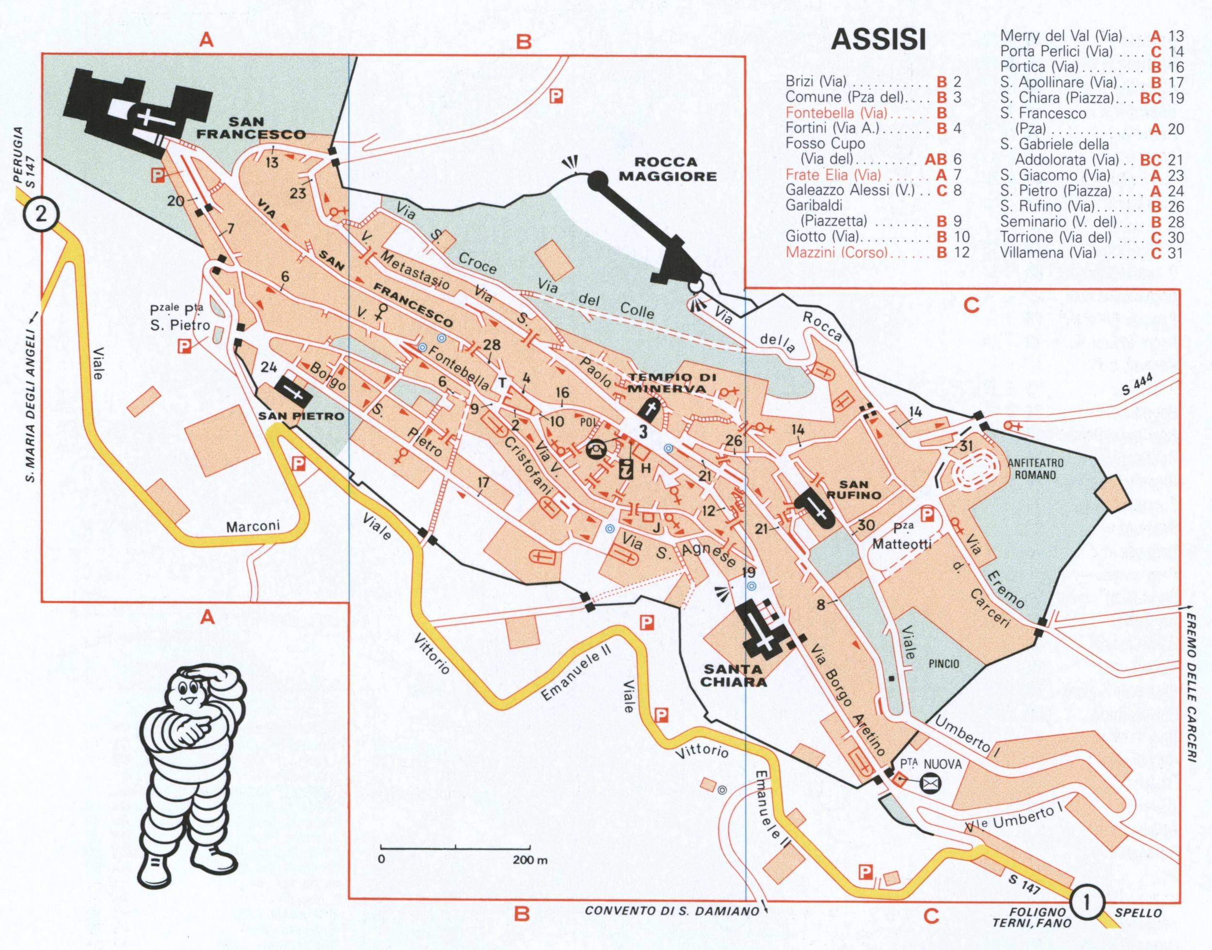 Map of Assisi with historical landmarks