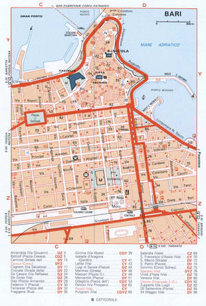 Map of Bari with historical landmarks