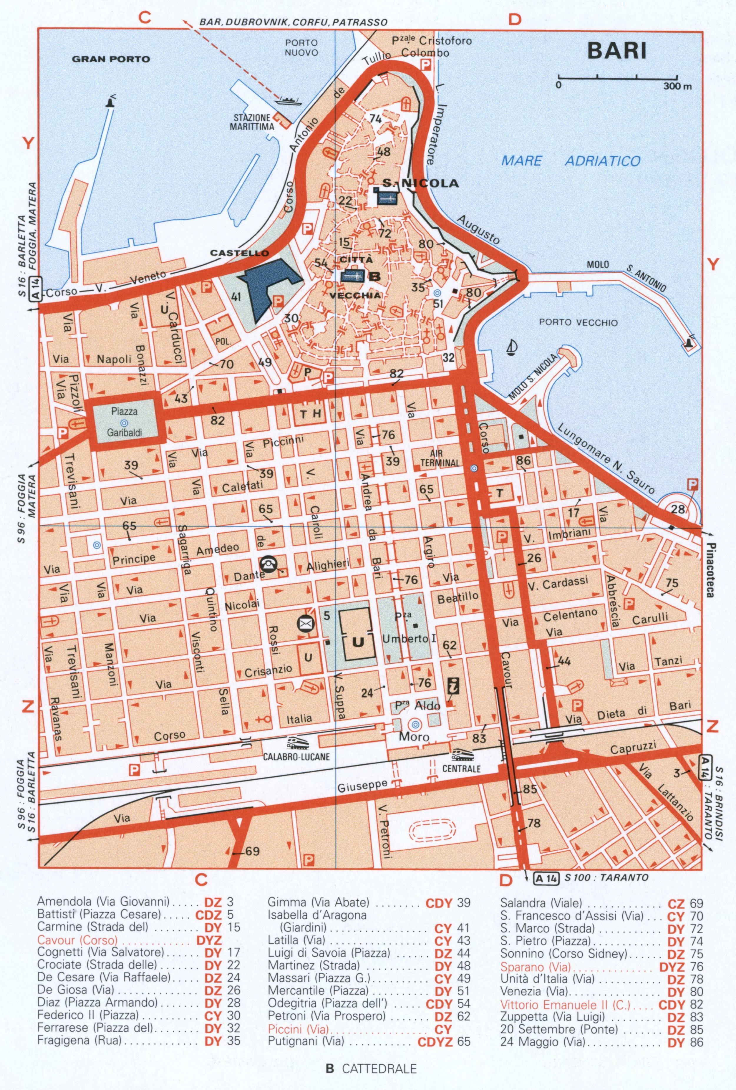 Map of Bari with historical landmarks