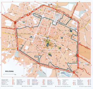 Map of Center Bologna with historical landmarks