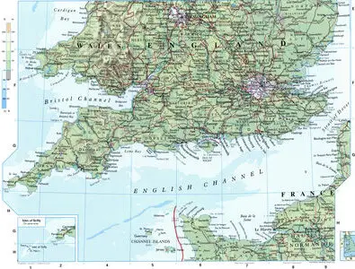 Physical map of Southern England and Wales