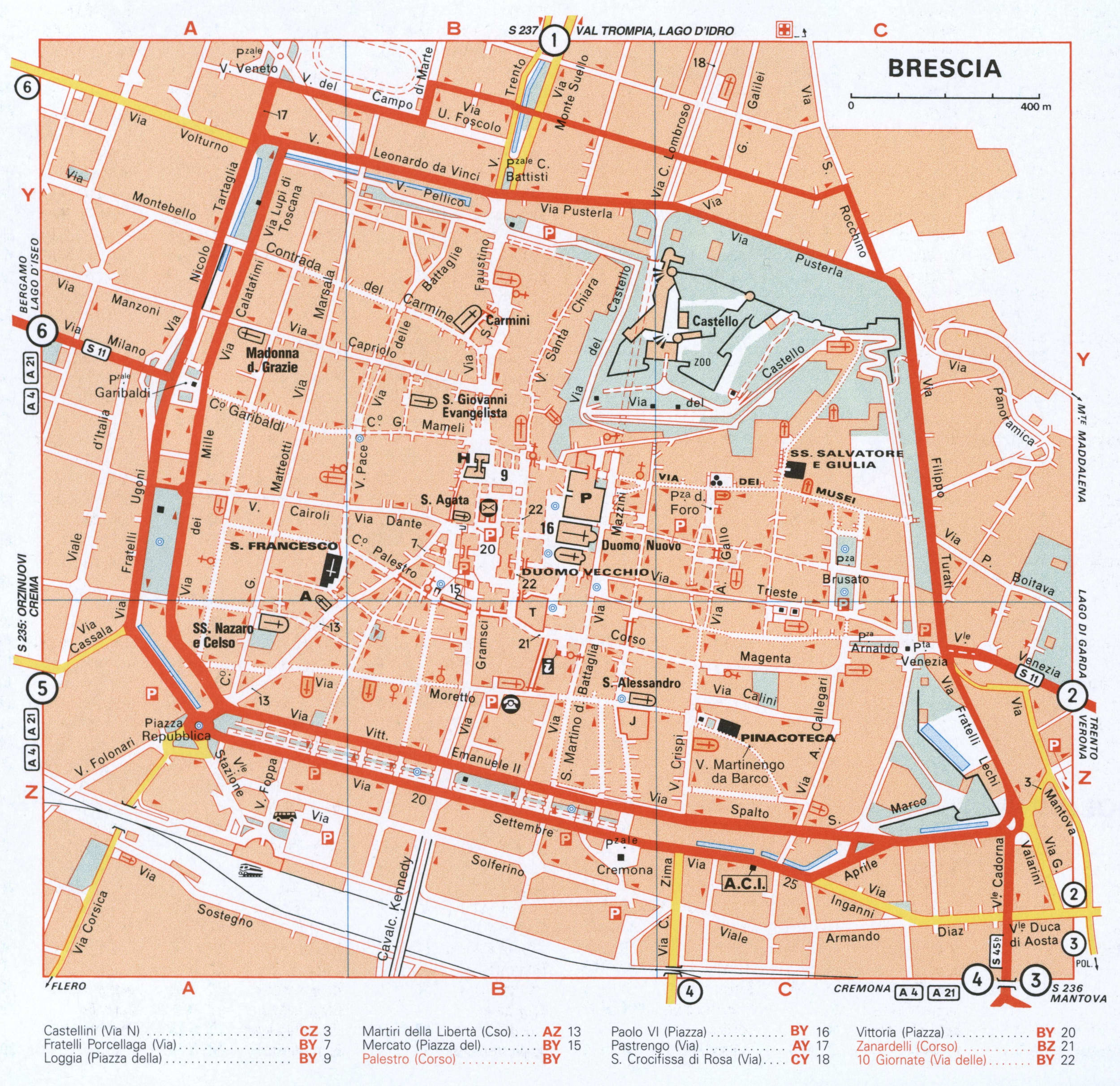 Map of Brecia with historical landmarks