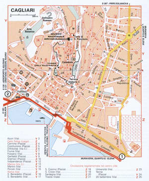 Map of Cagliari with historical landmarks