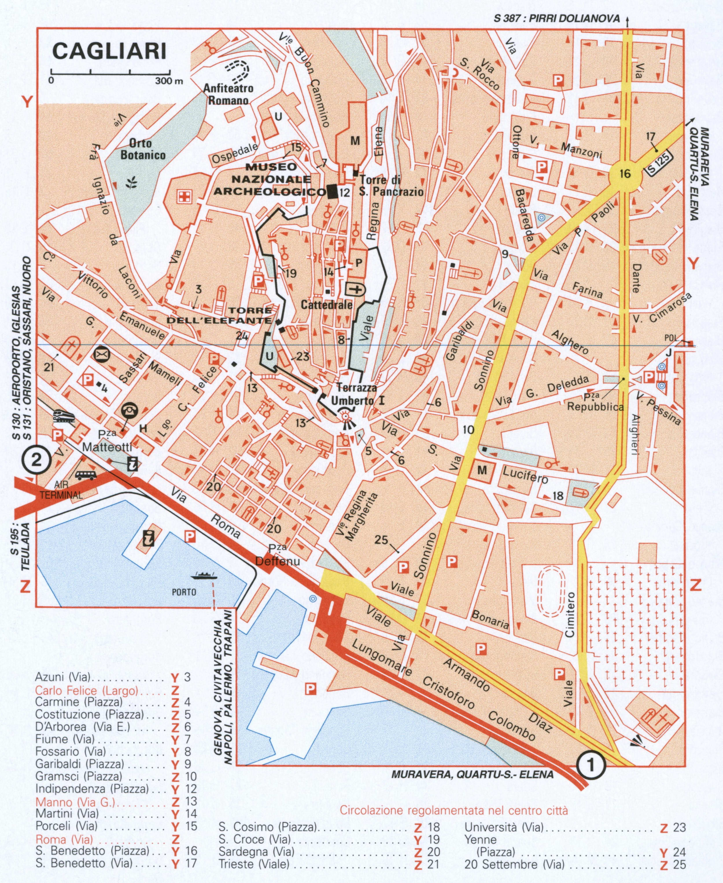 Map of Cagliari with historical landmarks