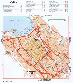 Map of Como with historical landmarks