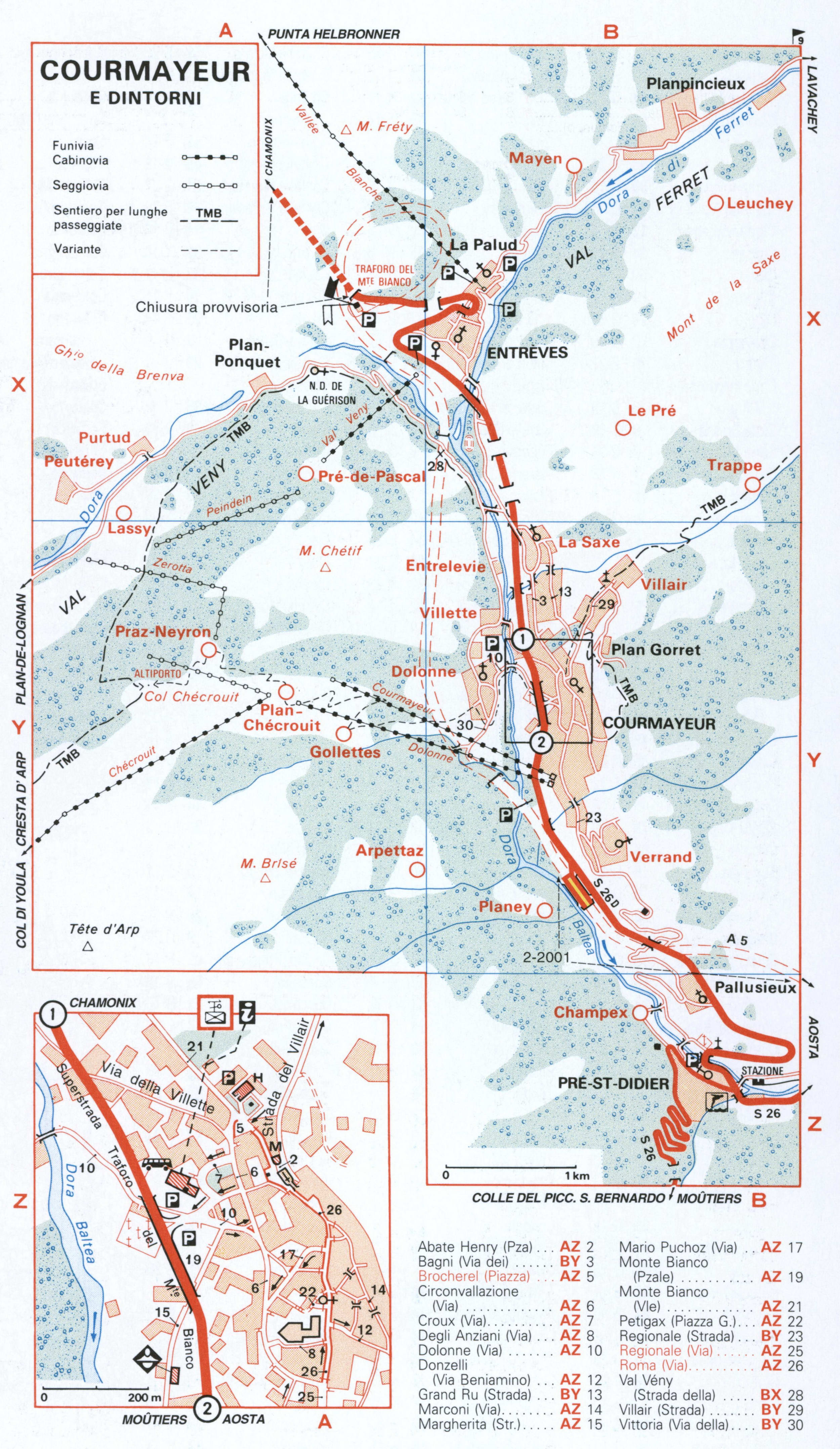 Map of Courmayeur with historical landmarks