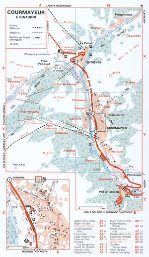 Map of Courmayeur with historical landmarks