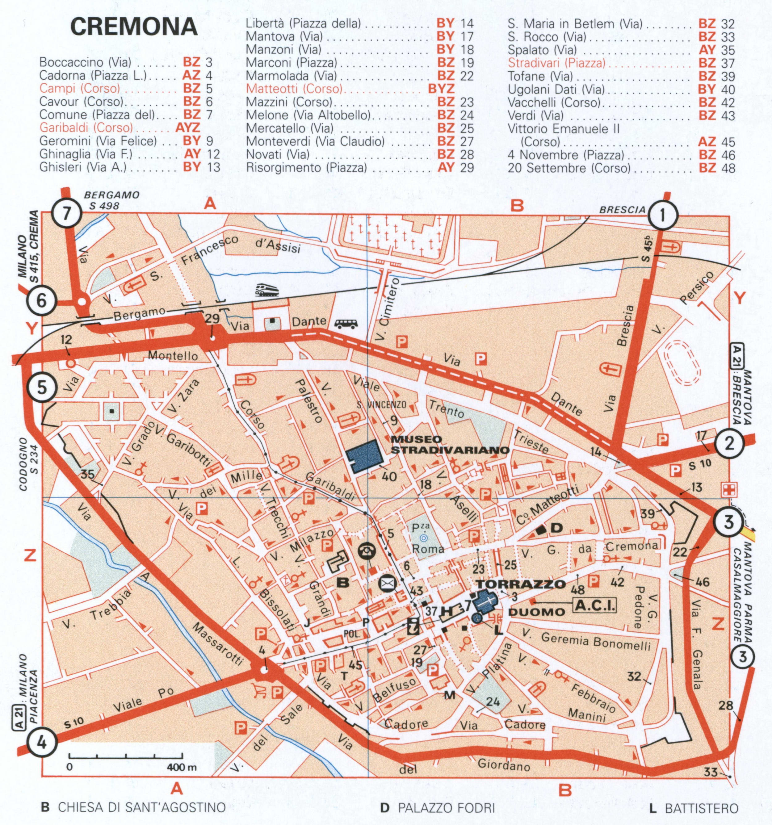 Map of Cremona with historical landmarks