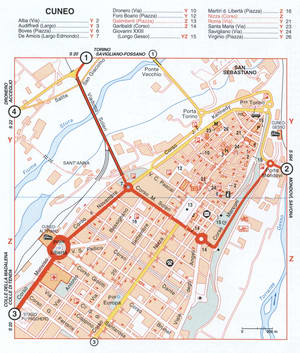 Map of Cuneo with historical landmarks