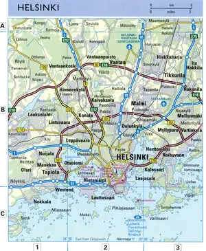 Highway map of the Helsinki area for tourists