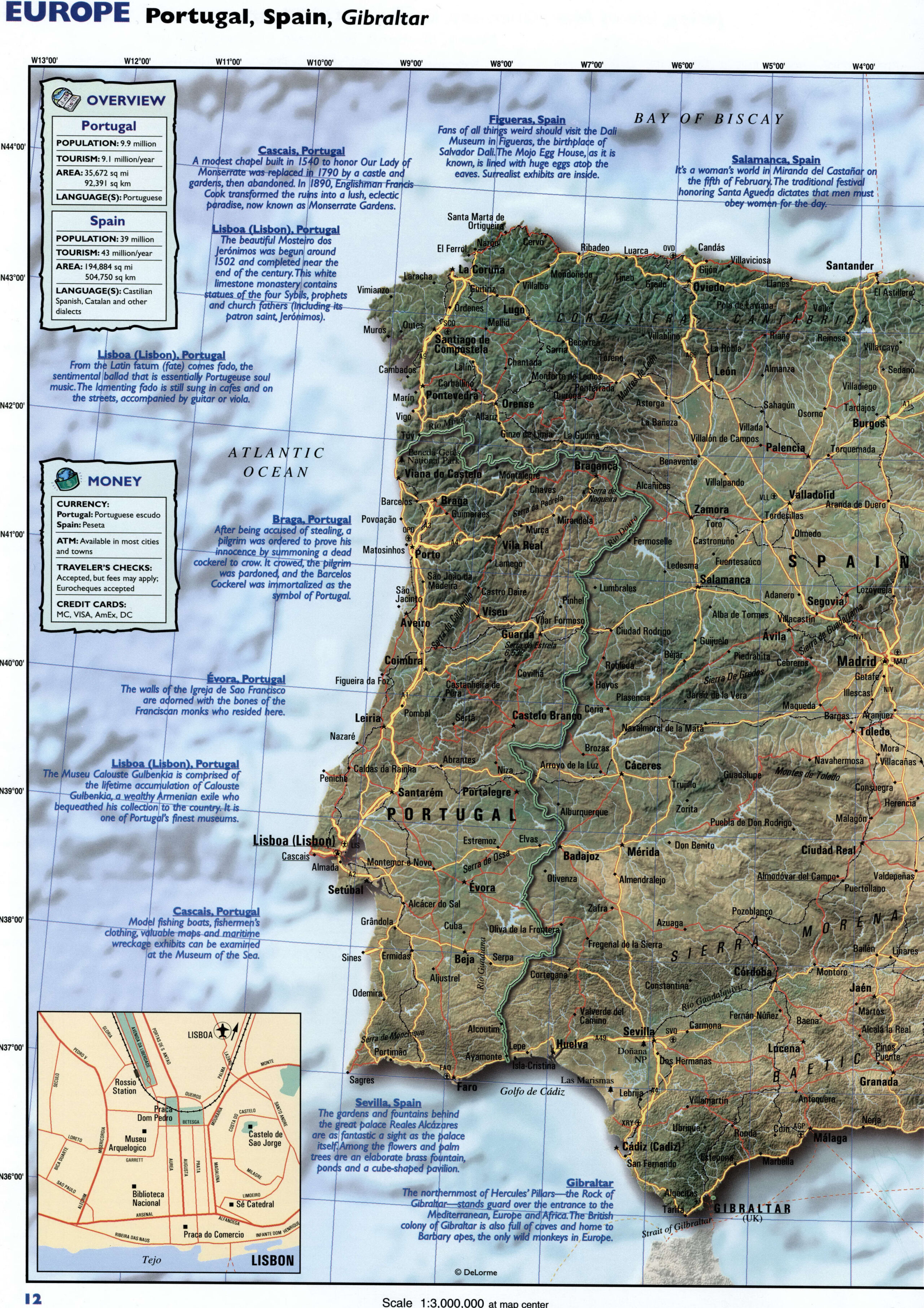 Detailed map of Spain and Portugal for travelers with cities and roads