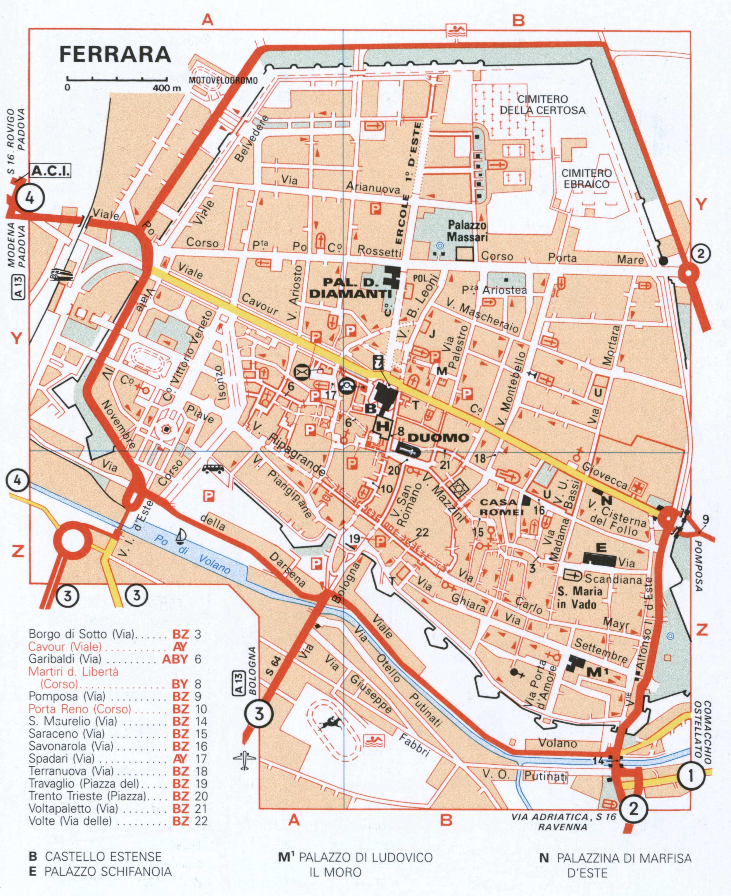 Ferrara (Italy) tourist map