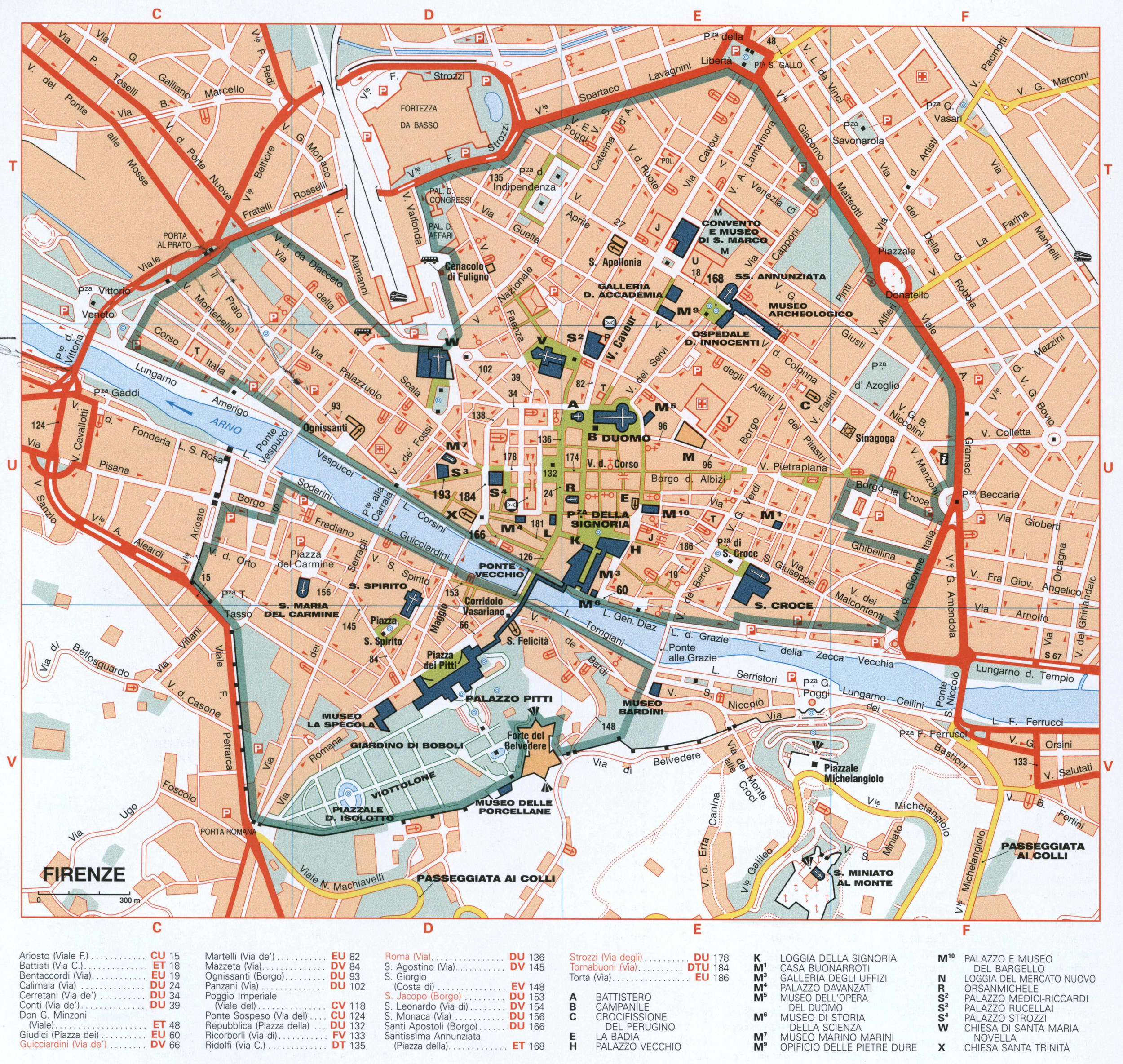 Firenze map of the city center with sights