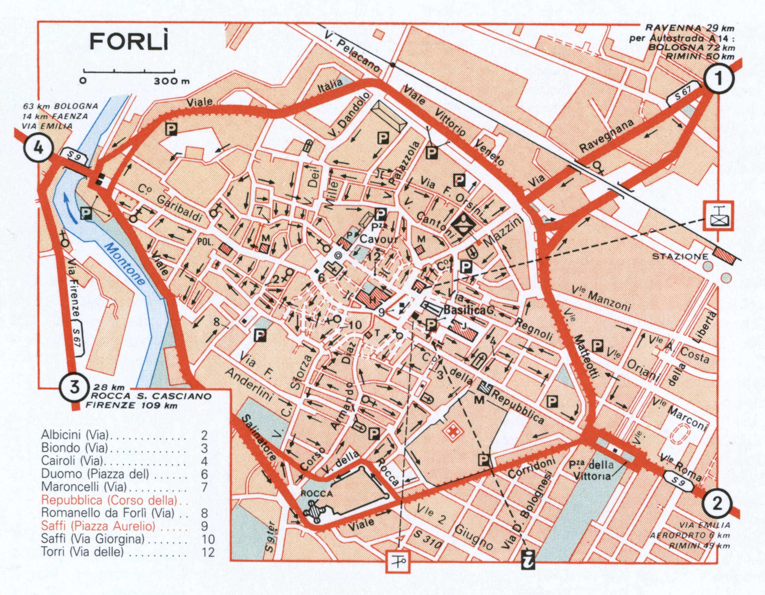 Forli tourist map with interesting places