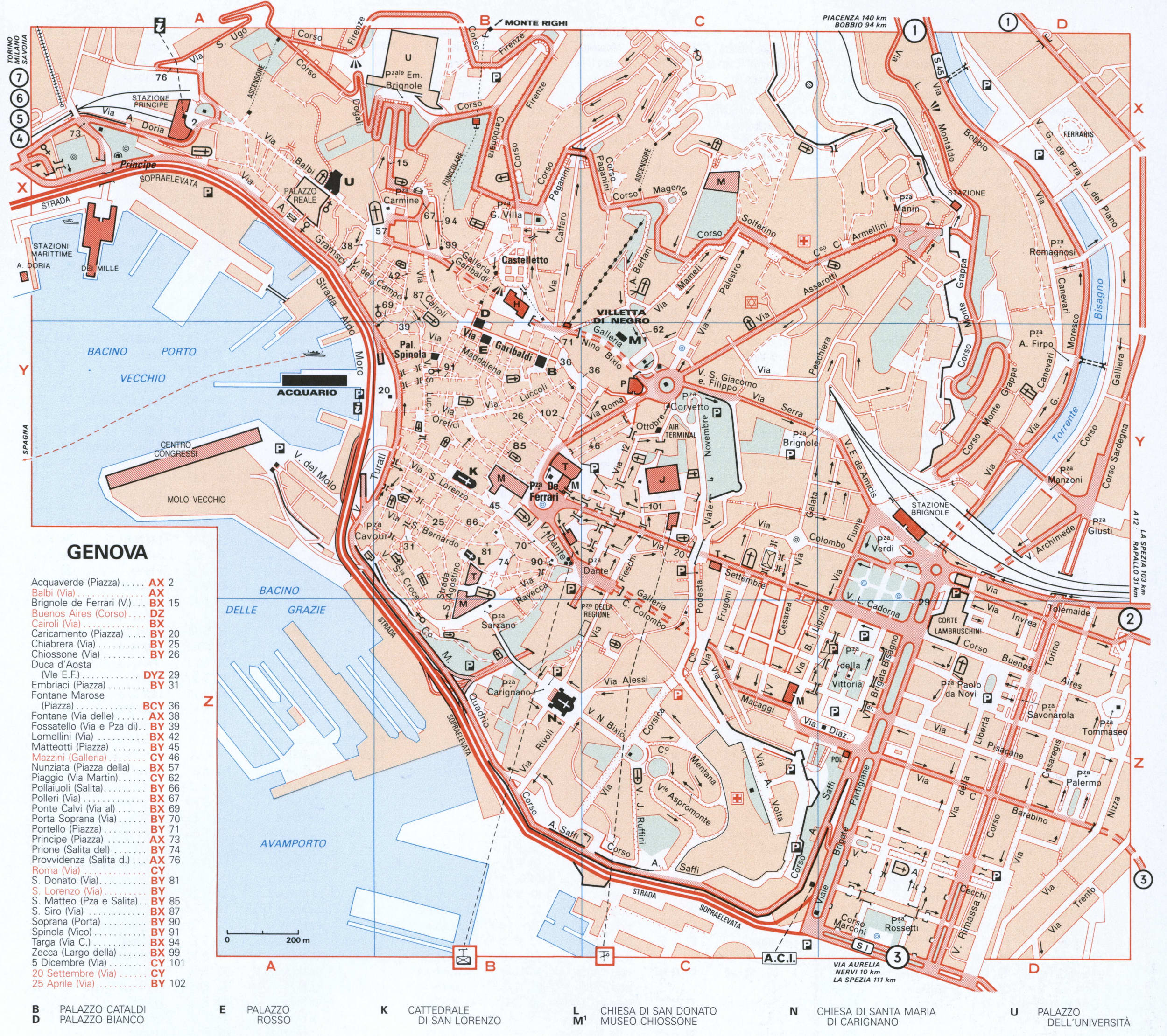 Genova map center with sights