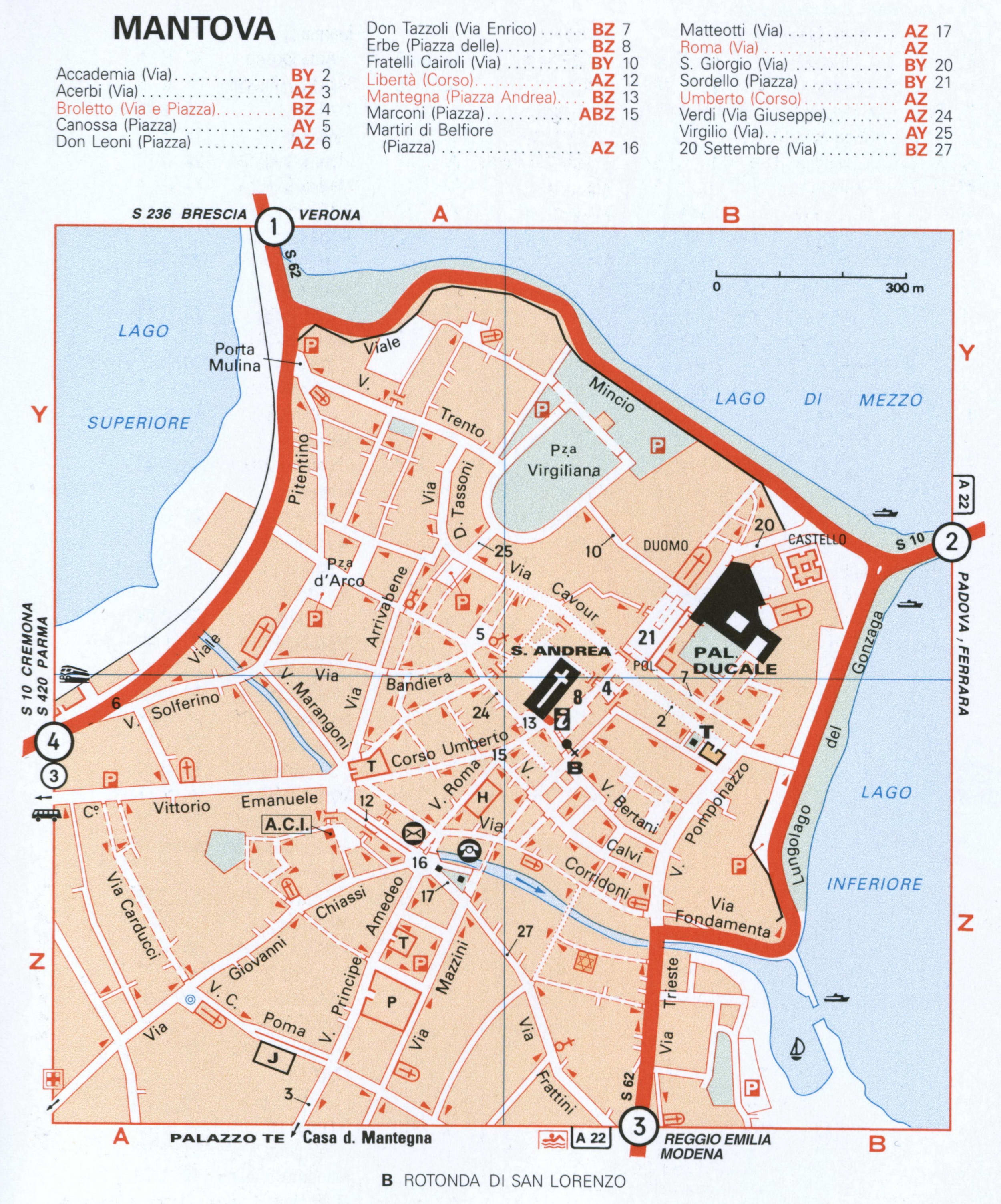 Mantova tourist map with interesting places