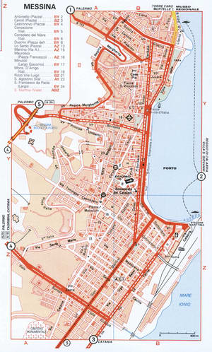 Messina tourist map with interesting places