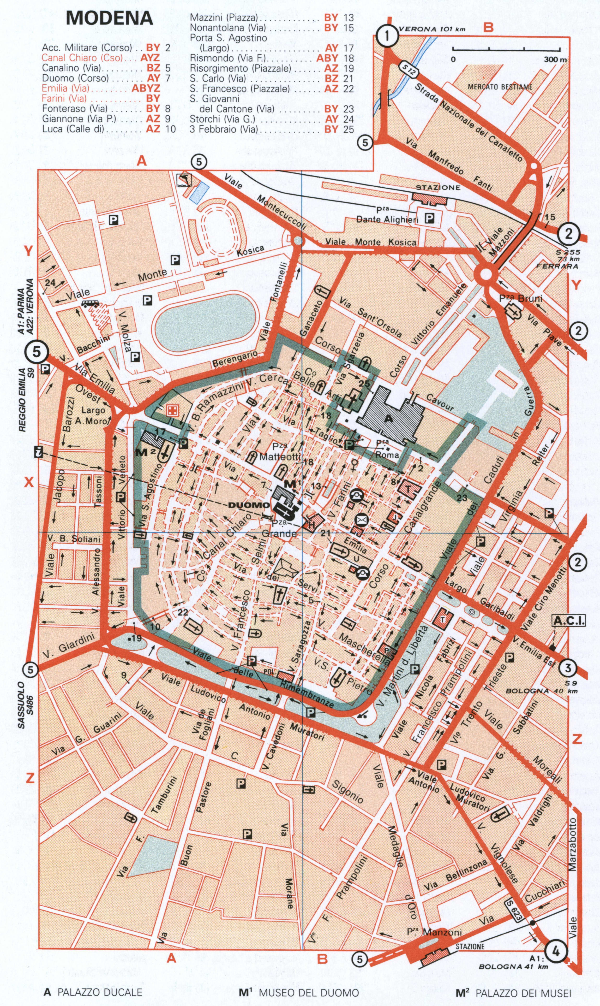 Modena tourist map with interesting places