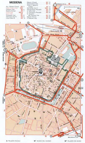 Modena (Italy) tourist map with interesting places
