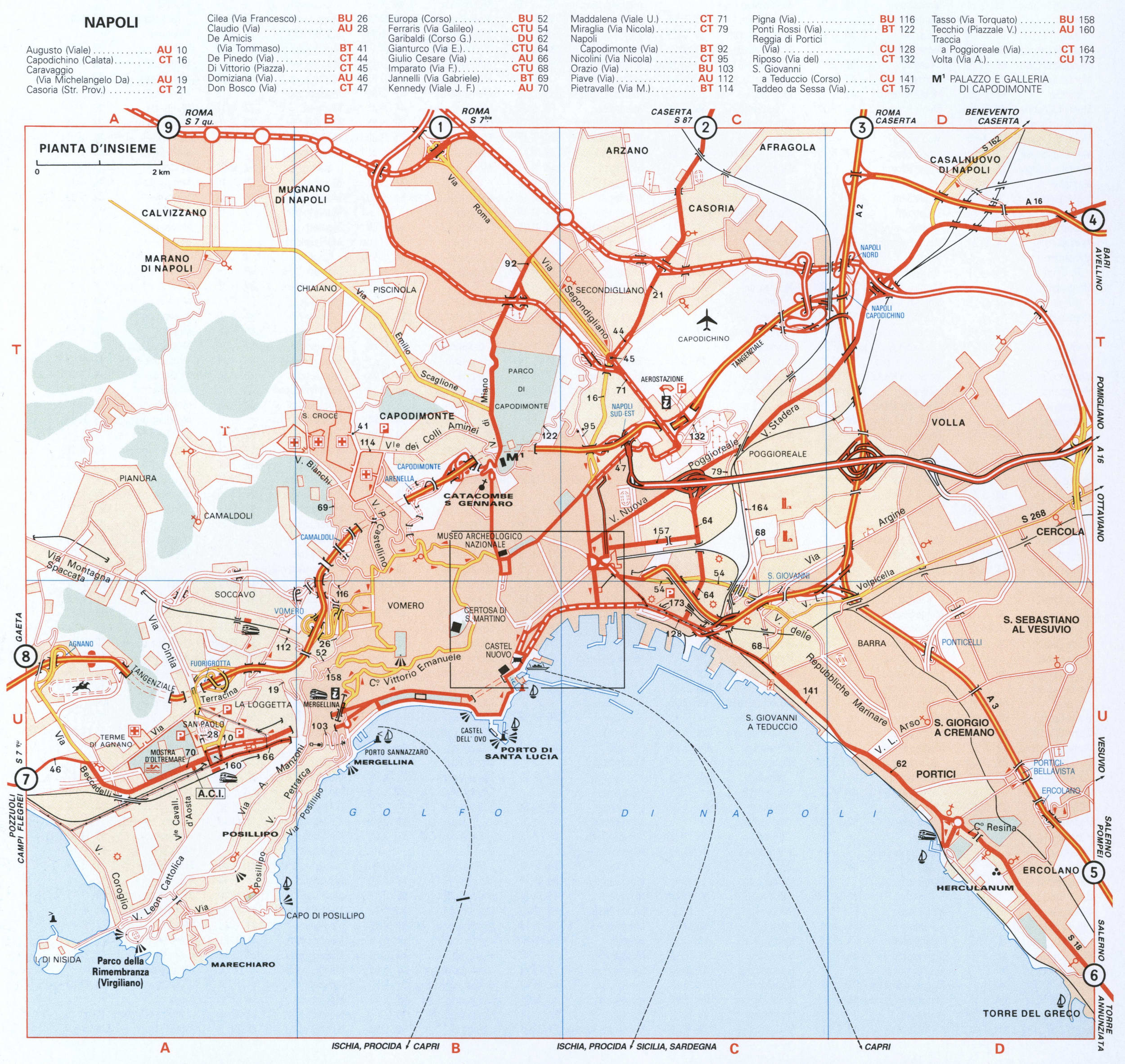 Napoli tourist map with interesting places