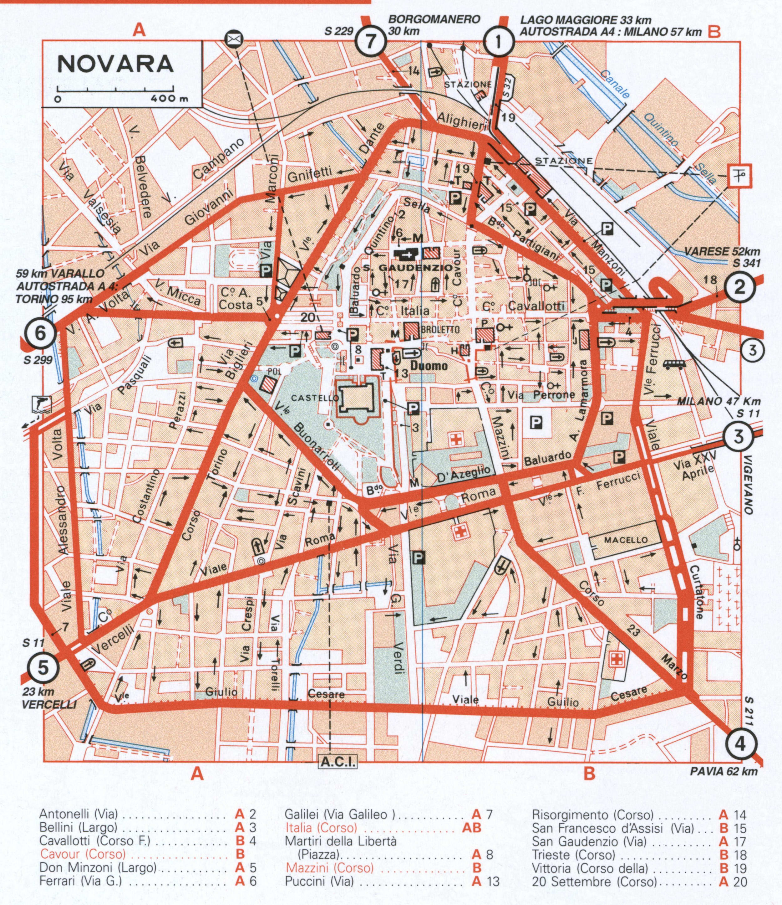 Novara map with attractions