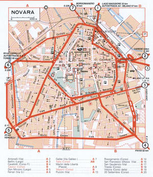 Novara map with attractions