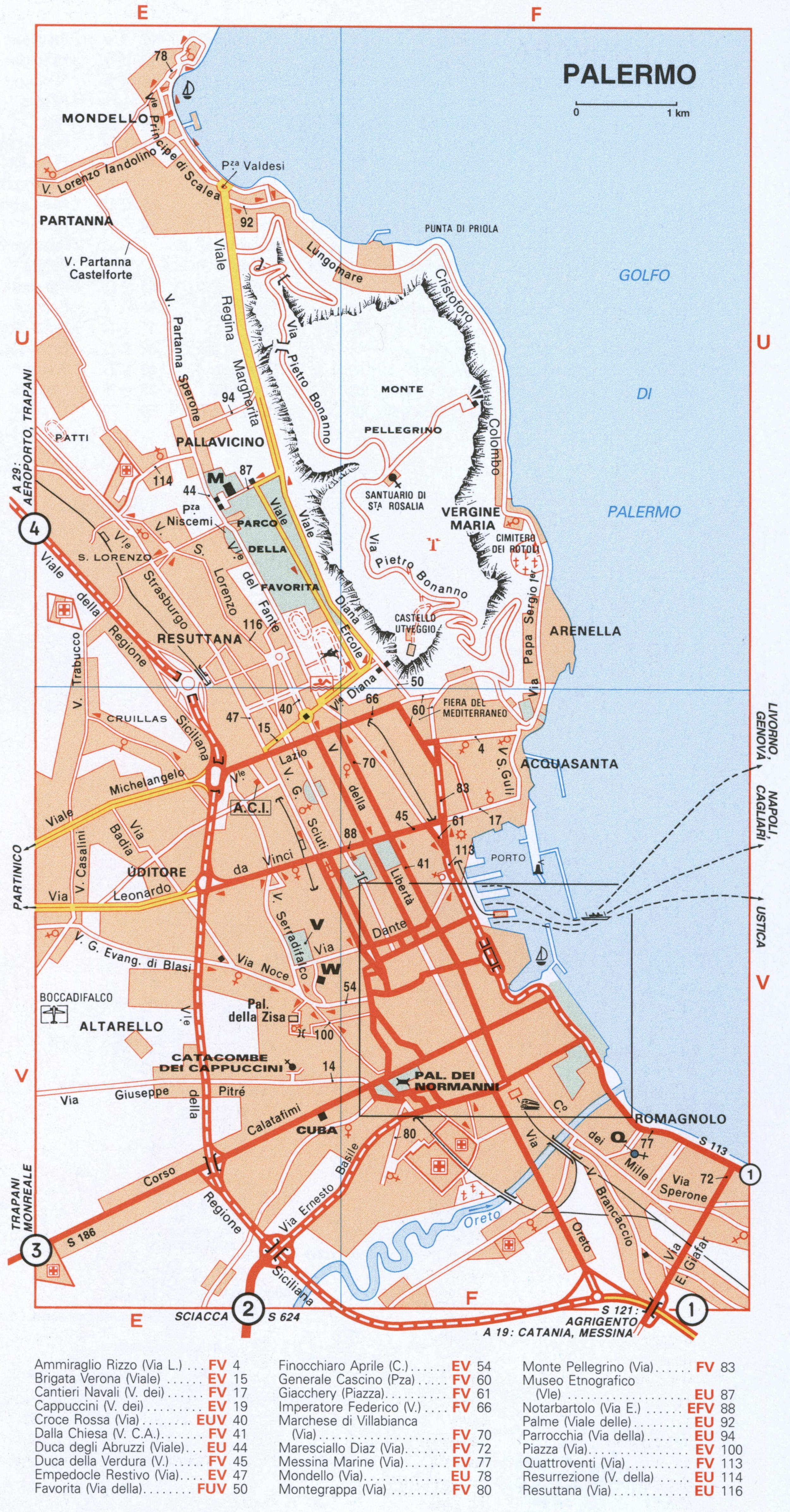 Map of Palermo with sights
