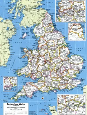 England and Wales map with cities and towns