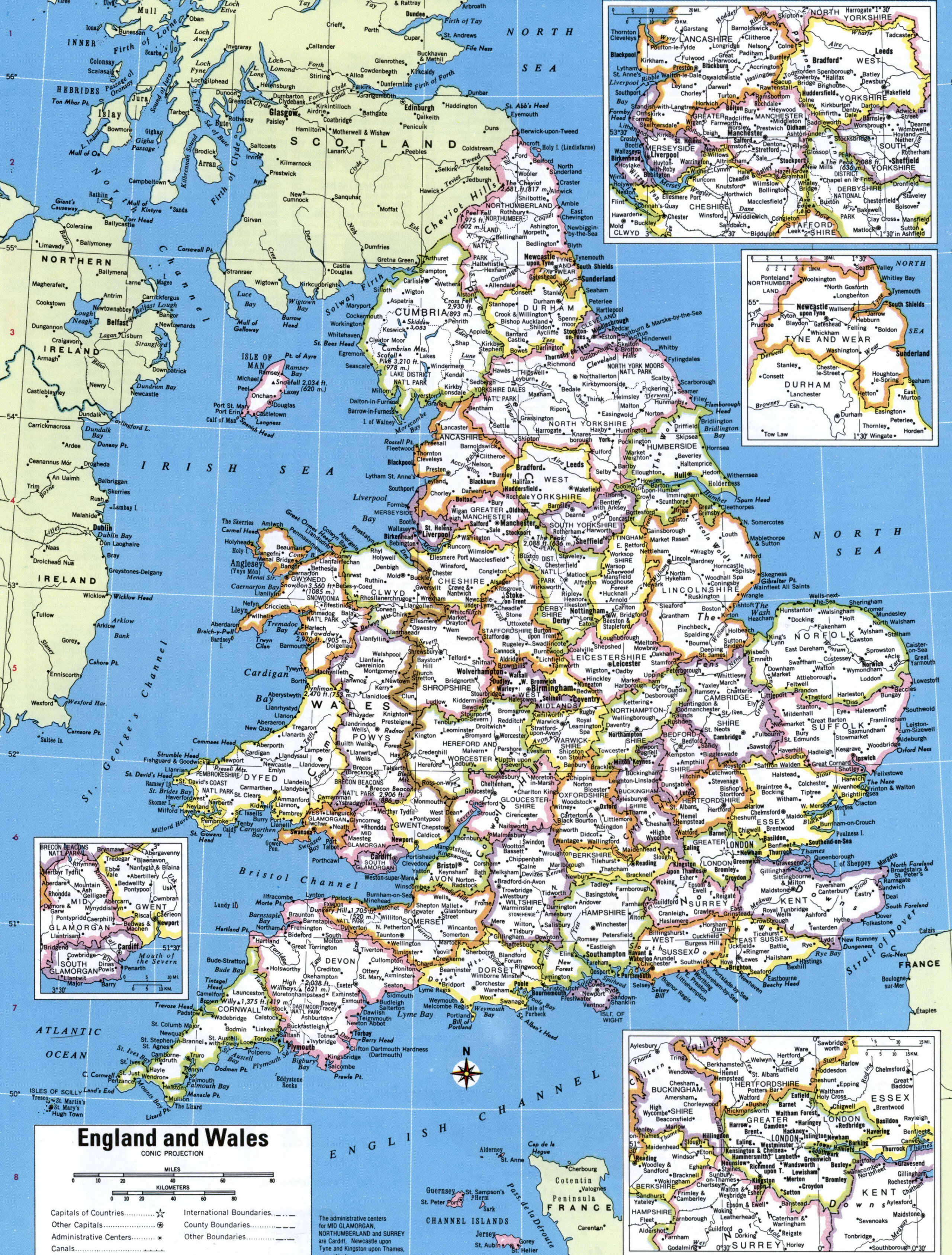 England and Wales map with cities and towns