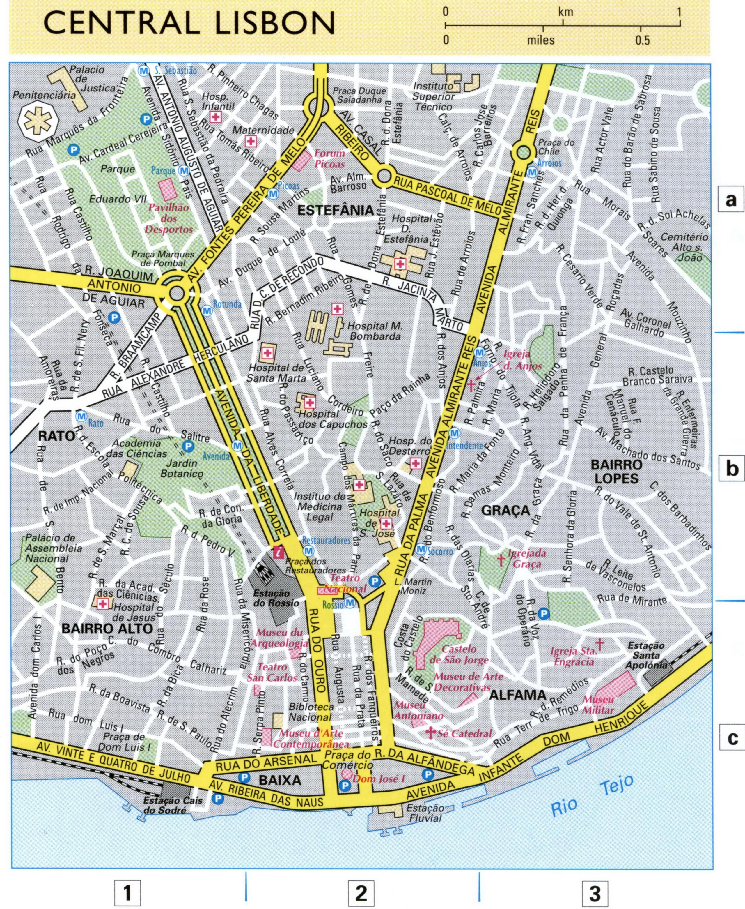 Lisbon City Map With Attractions Tourist Map Of Lisbon Printable Map 