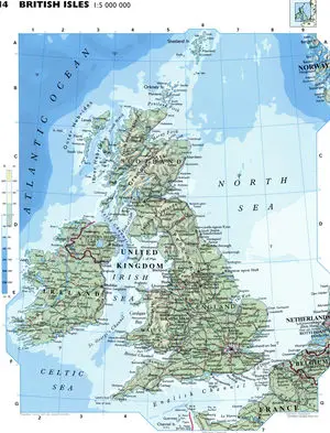 Physical map of the British Isles