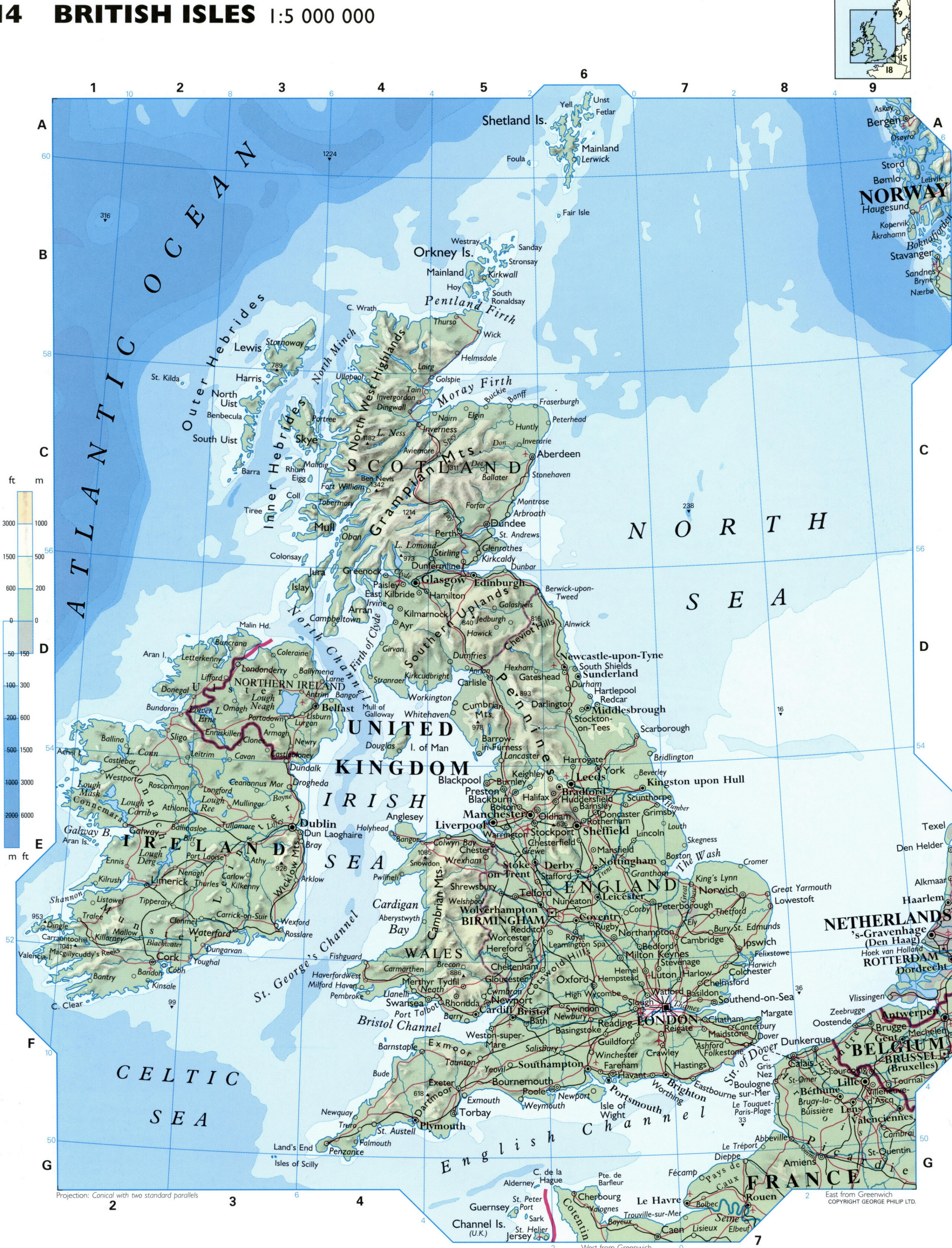 Physical map of the British Isles