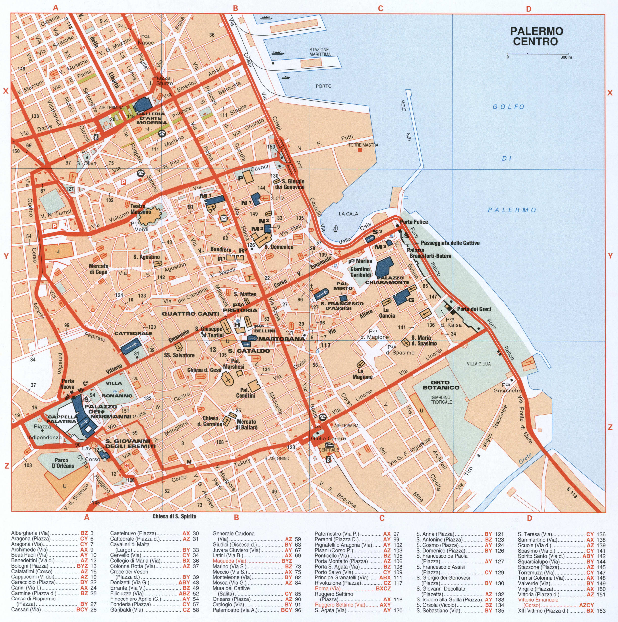 Palermo city center (Italy) map with attractions